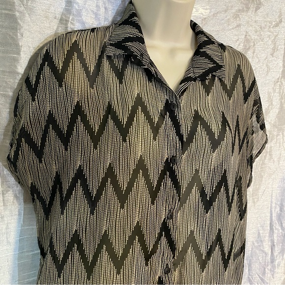 Double Zero crepe top, button down no size tag see measurements GUC, light sheer - Picture 2 of 9